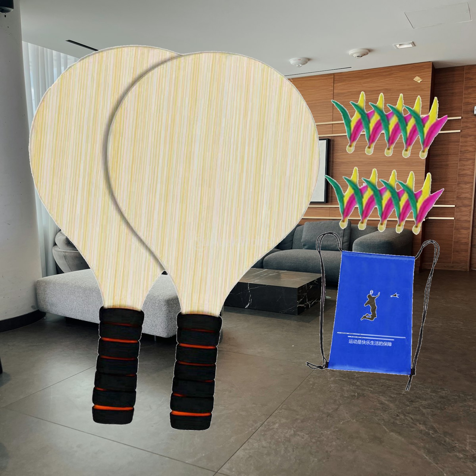 Badminton Set Garden - 2-delige houten badmintonset met ballen en