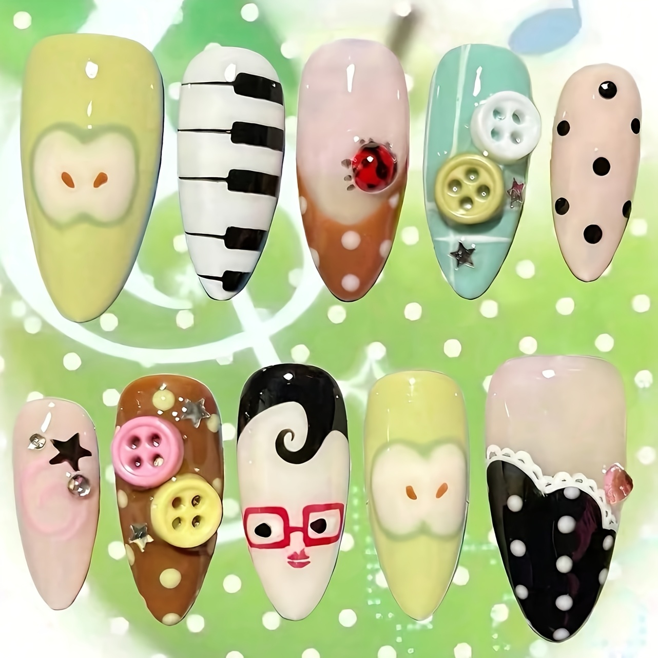 Party Games Switch - 10 stuks Medium Almond Lange Nagels